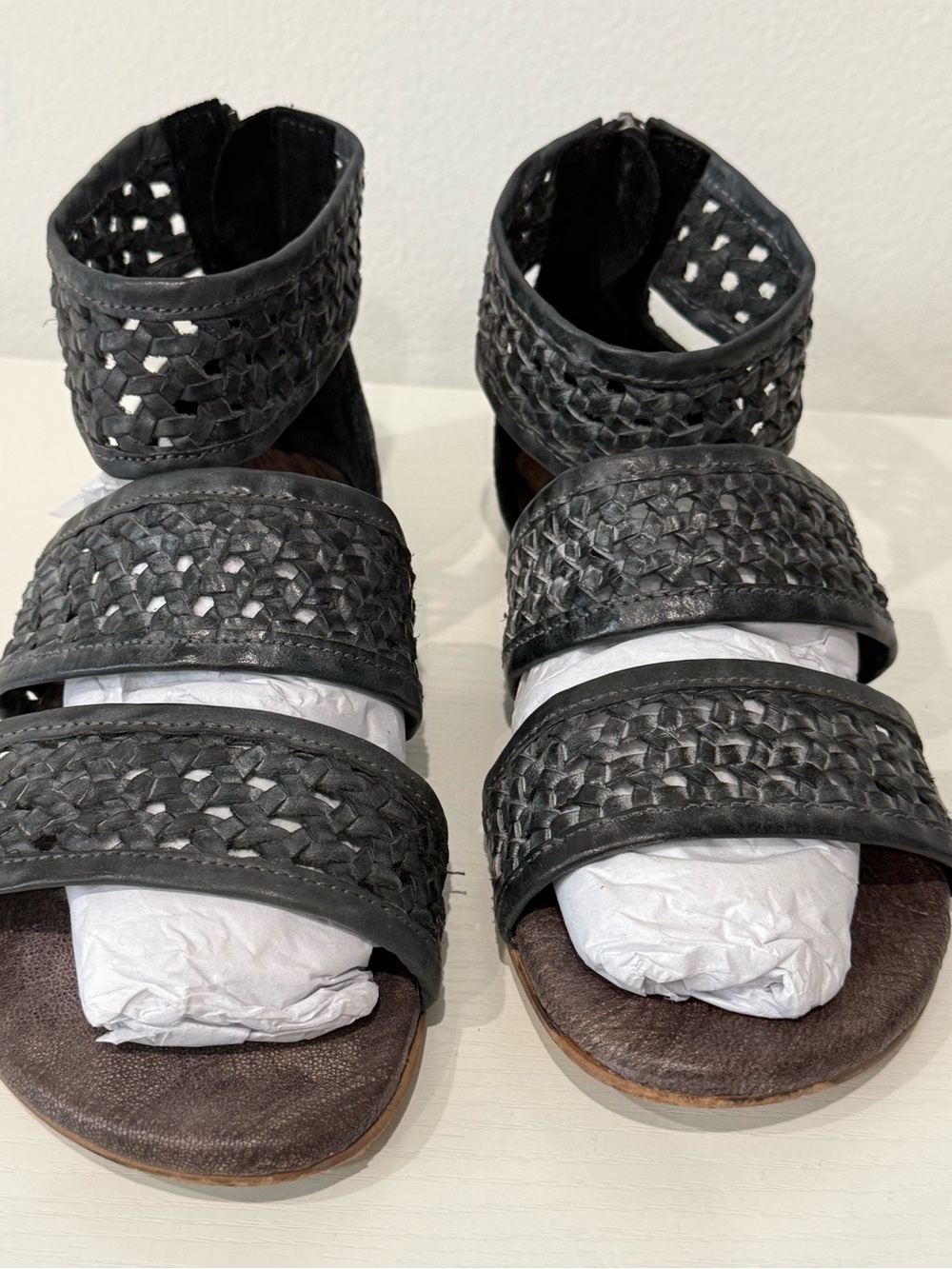 Bed Stu ROAN Black Woven Leather Strappy Sandals